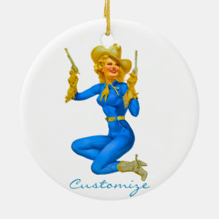 Gun-toting Pin-up Cowgirl Thunder_Cove Ceramic Ornament