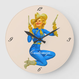 Gun-toting Pin-up Cowgirl Thunder_Cove Large Clock