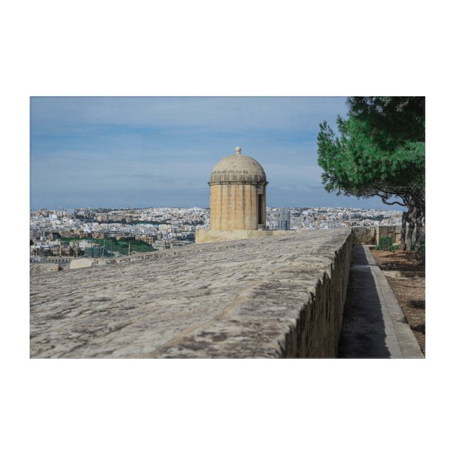 Gun turret on old city walls in Valletta, Malta Acrylic Print (Front)