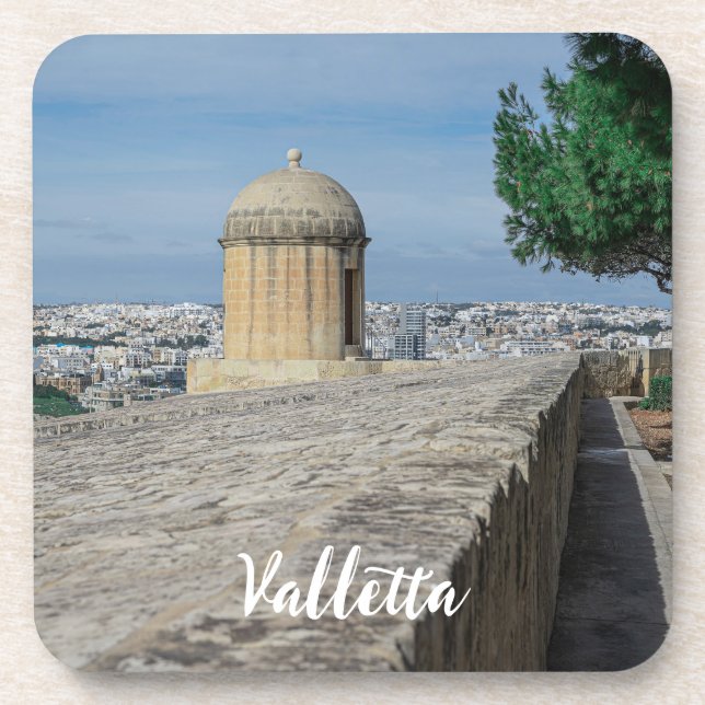 Gun turret on old city walls in Valletta, Malta Beverage Coaster (Front)