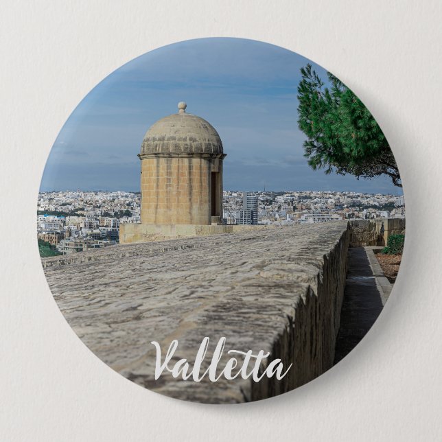 Gun turret on old city walls in Valletta, Malta Button (Front)