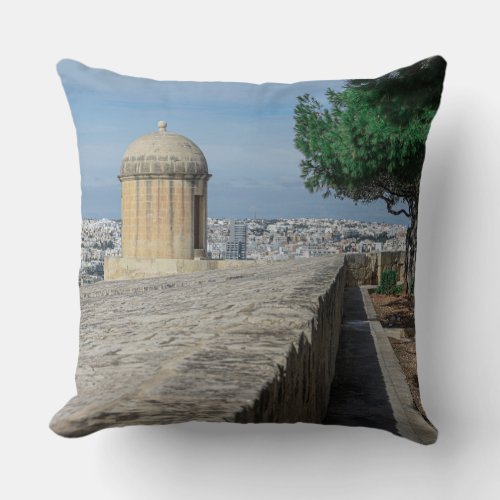 Gun turret on old city walls in Valletta Malta Ca Throw Pillow