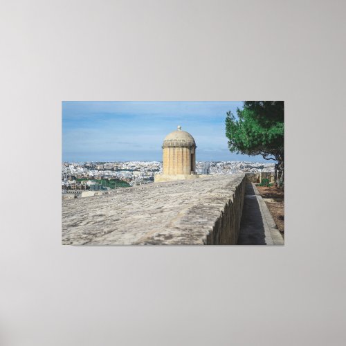 Gun turret on old city walls in Valletta Malta Canvas Print