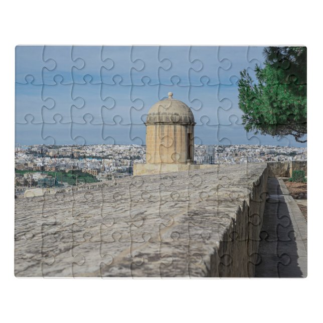 Gun turret on old city walls in Valletta, Malta Jigsaw Puzzle (Puzzle Horizontal)