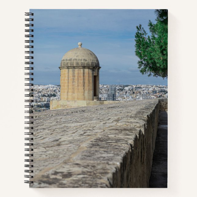 Gun turret on old city walls in Valletta, Malta Notebook (Front)