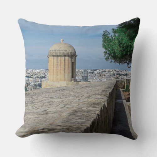 Gun turret on old city walls in Valletta Malta Throw Pillow