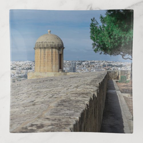 Gun turret on old city walls in Valletta Malta Trinket Tray