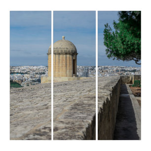 Gun turret on old city walls in Valletta, Malta Triptych