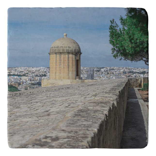 Gun turret on old city walls in Valletta, Malta Trivet (Front)