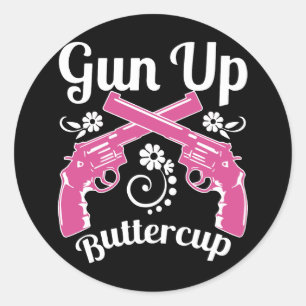 gun up buttercup bun t-shirts classic round sticker