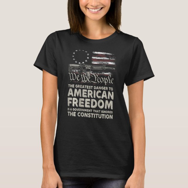 Gun USA Flag American Freedom Funny Government (on T-Shirt (Front)