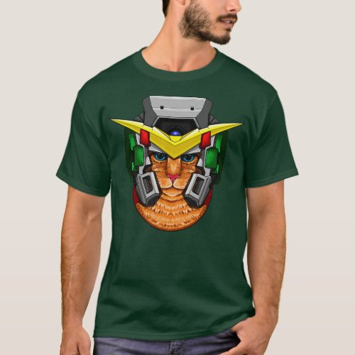 Gundam Cats Helm wearing Feline Fashion T_Shirt