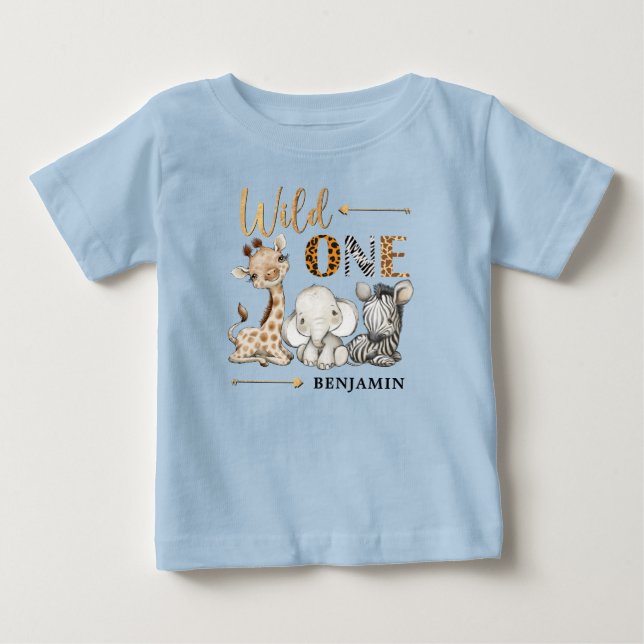 Gungle Wild One Baby Animals 1st Birthday Baby T-Shirt (Front)