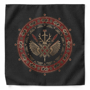Gungnir - Black and Red Leather and gold Bandana