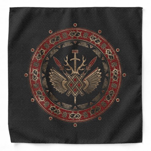 Gungnir _ Black and Red Leather and gold Bandana