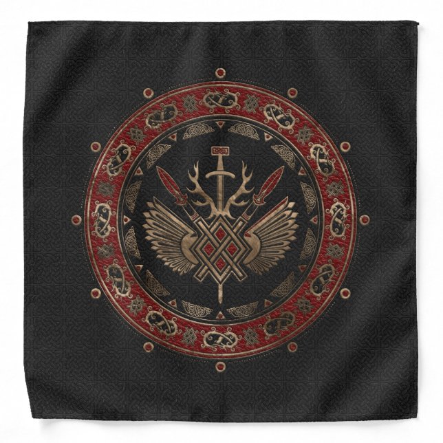 Gungnir - Black and Red Leather and gold Bandana (Front)