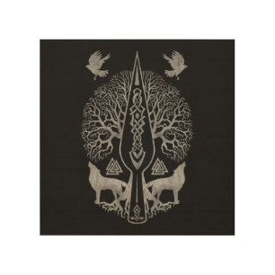 Gungnir - Spear of Odin and Tree of life - Wood Wall Art