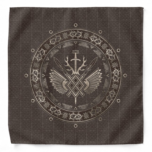Gungnir - Spear of Odin Brown Leather and gold Bandana (Front)