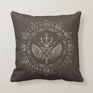 Gungnir - Spear of Odin Brown Leather and gold Throw Pillow