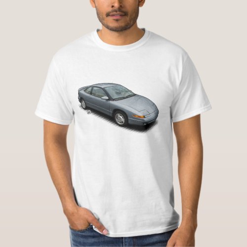 Gunmetal 1991 Saturn SC2 on White T_Shirt