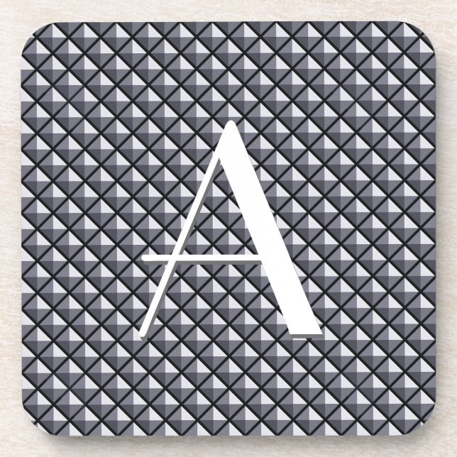 Gunmetal gray, metallic look, studded grid beverage coaster (Front)