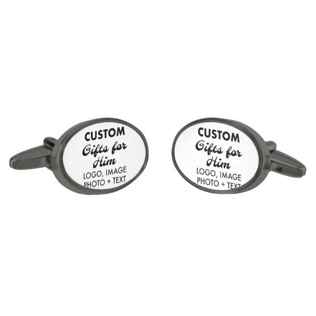Gunmetal Oval Cufflinks Custom Gifts for Him (Angled)