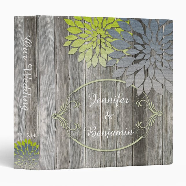 Gunmetal Pewter Lime Petals Rustic Barnwood Binder (Front/Spine)