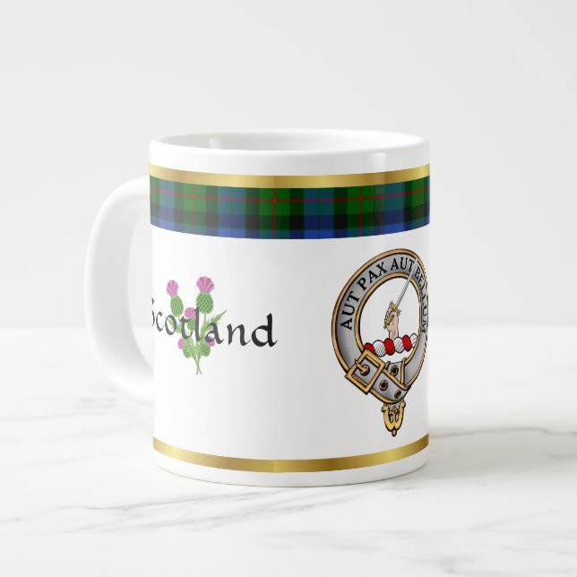 Gunn Clan Badge Tartan & Motto Giant Coffee Mug (Front Left)