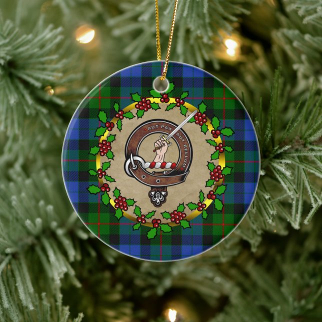 Gunn Clan Badge & Tartan Personalized Xmas  Ceramic Ornament (Tree)