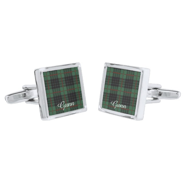 Gunn clan Plaid Scottish tartan Cufflinks (Angled)