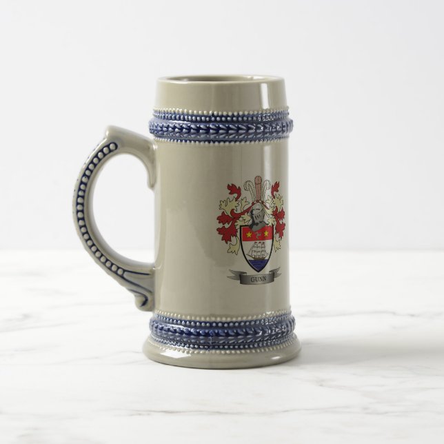 Gunn Family Crest Coat of Arms Beer Stein (Left)
