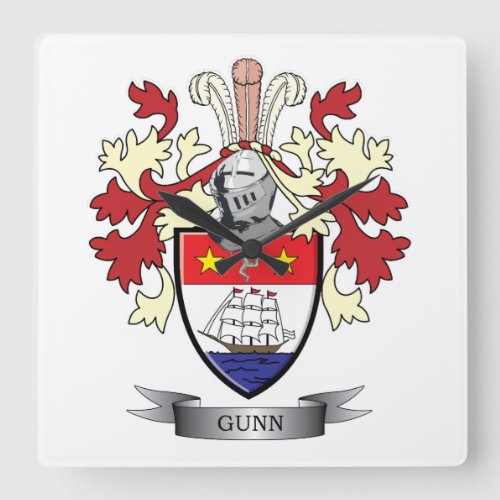 Gunn Family Crest Coat of Arms Square Wall Clock