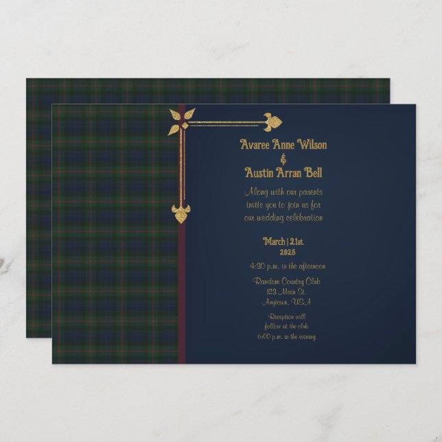 Gunn Modern Original Scottish Tartan Wedding Invitation (Front/Back)