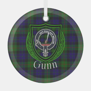 Gunn Scottish Clan Tartan & Crest Glass Ornament