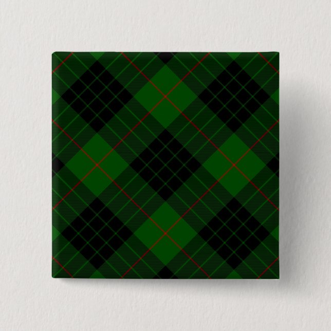 Gunn tartan green black plaid button (Front)