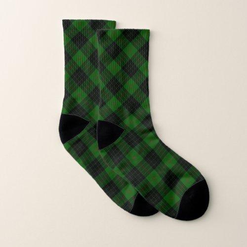 Gunn tartan green black plaid socks