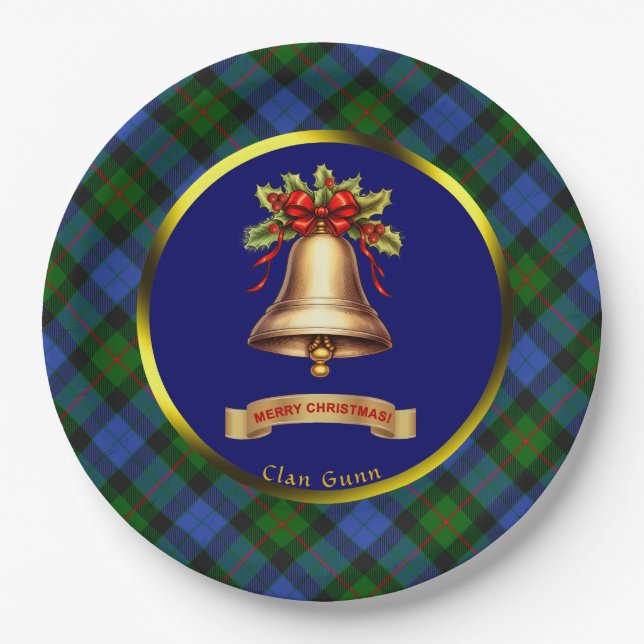 Gunn Tartan Personalized Christmas Paper Plates (Front)