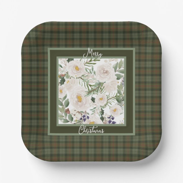 Gunn Weathered Clan Tartan Christmas  Paper Plates (Front)