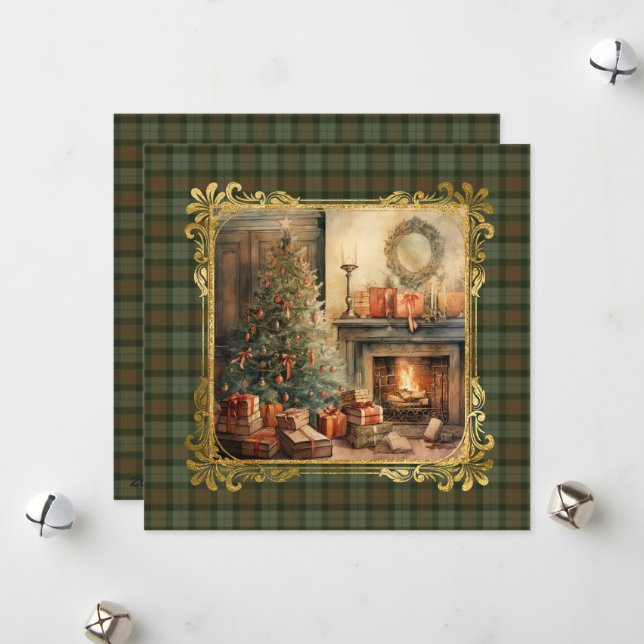 Gunn Weathered Scottish Tartan Christmas Holiday Card (Front/Back In Situ)
