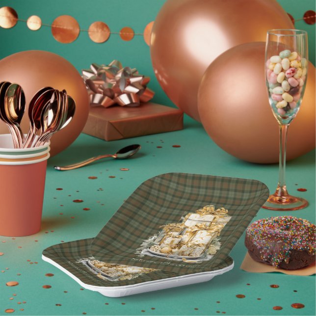 Gunn Weathered Tartan Christmas  Paper Plates (Multi)