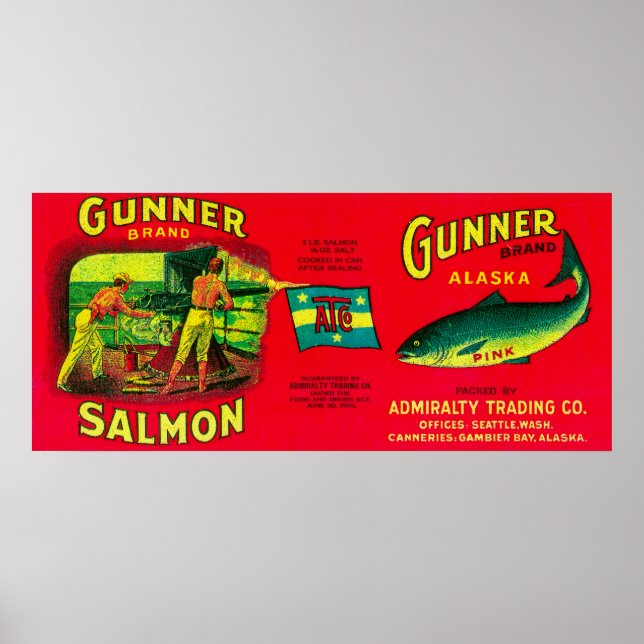 Gunner Salmon Can LabelGambier Bay, AK Poster (Front)