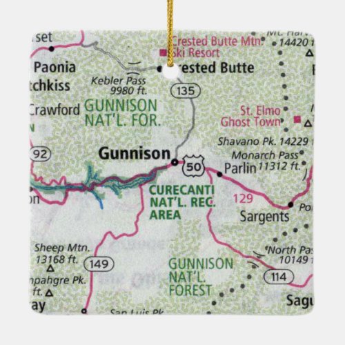 Gunnison CO Map Ceramic Ornament