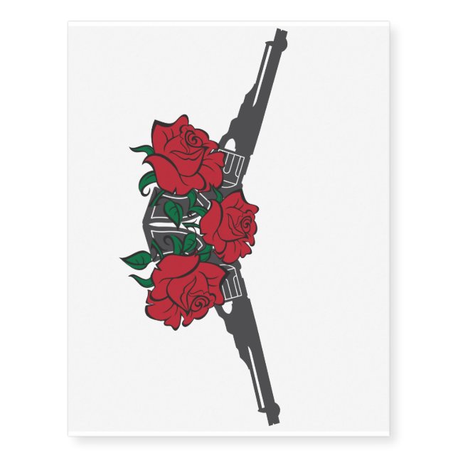 Guns and red roses temporary tattoo (Front)