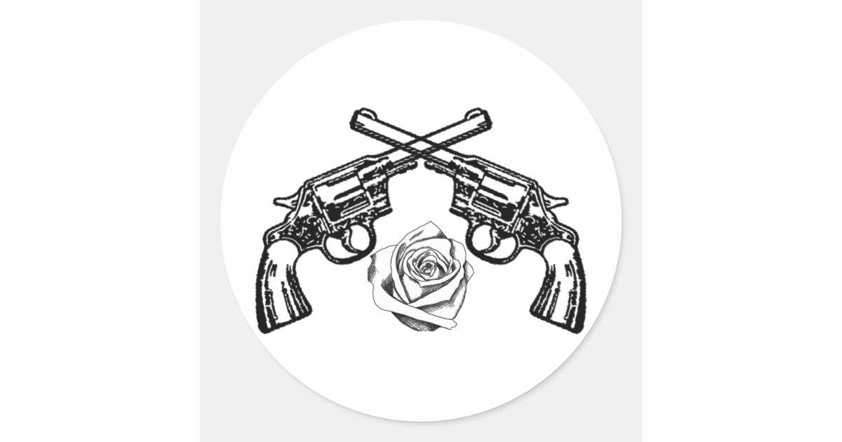 guns and roses classic round sticker | Zazzle