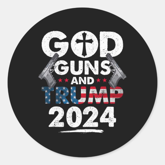 Guns And Trump 2024 Usa American Flag  Classic Round Sticker (Front)