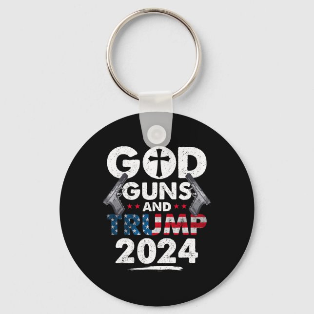 Guns And Trump 2024 Usa American Flag  Keychain (Front)