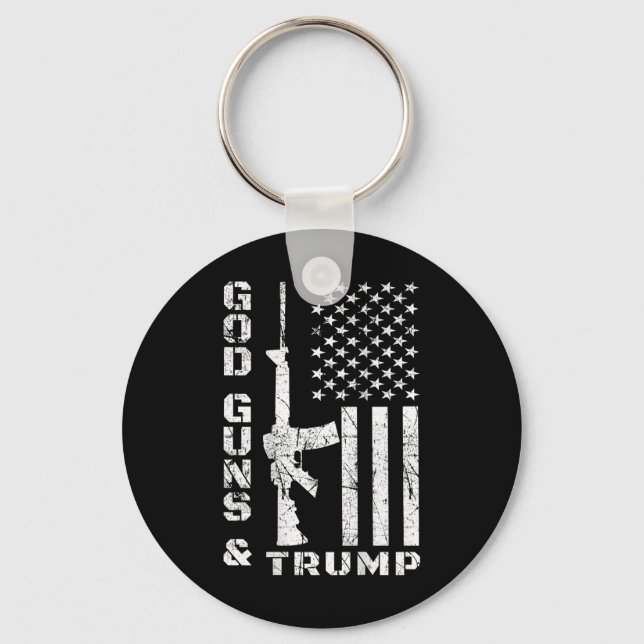 Guns And Trump 2nd Amendment Flag Ar15 (back)  Keychain (Front)
