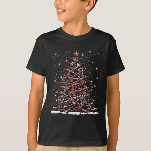 Guns Christmas Tree Funny Men Xmas 2024 For Gun Lo T-Shirt (Front)