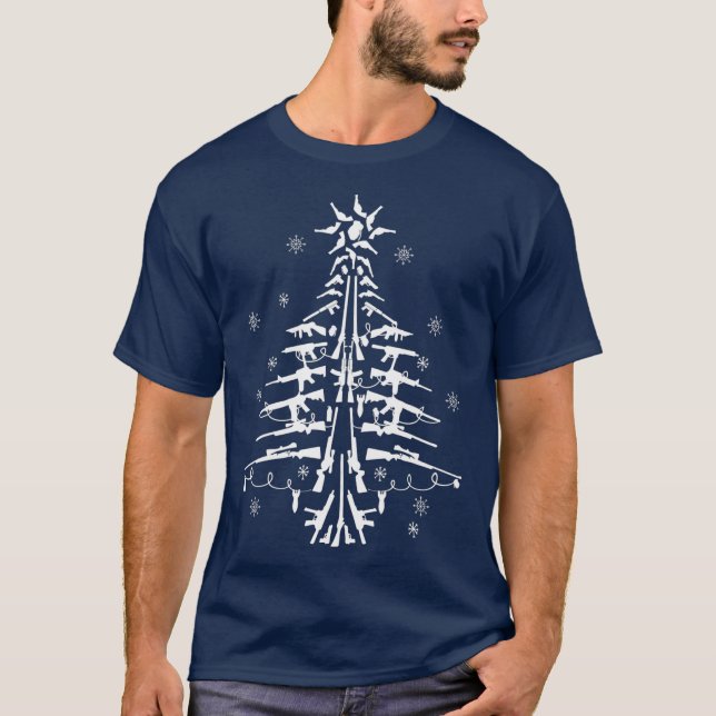 Guns Christmas Tree Xmas Gifts For Men Military T-Shirt (Front)