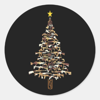 Guns Forming Into A Christmas Tree Funny Awesome  Classic Round Sticker